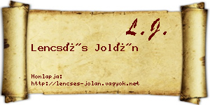 Lencsés Jolán névjegykártya